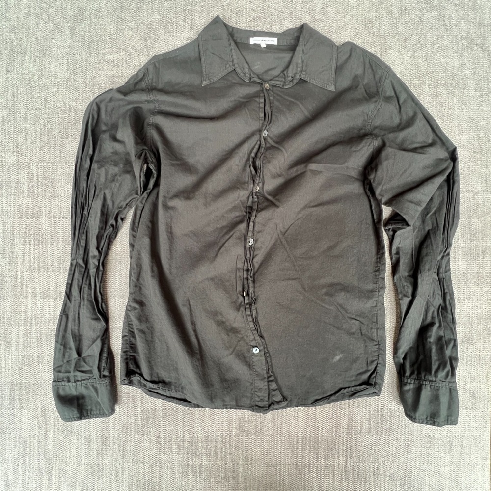 James Perse Standard Shirt Mens 2 Black Long Sleeve Collared Casual Button Up